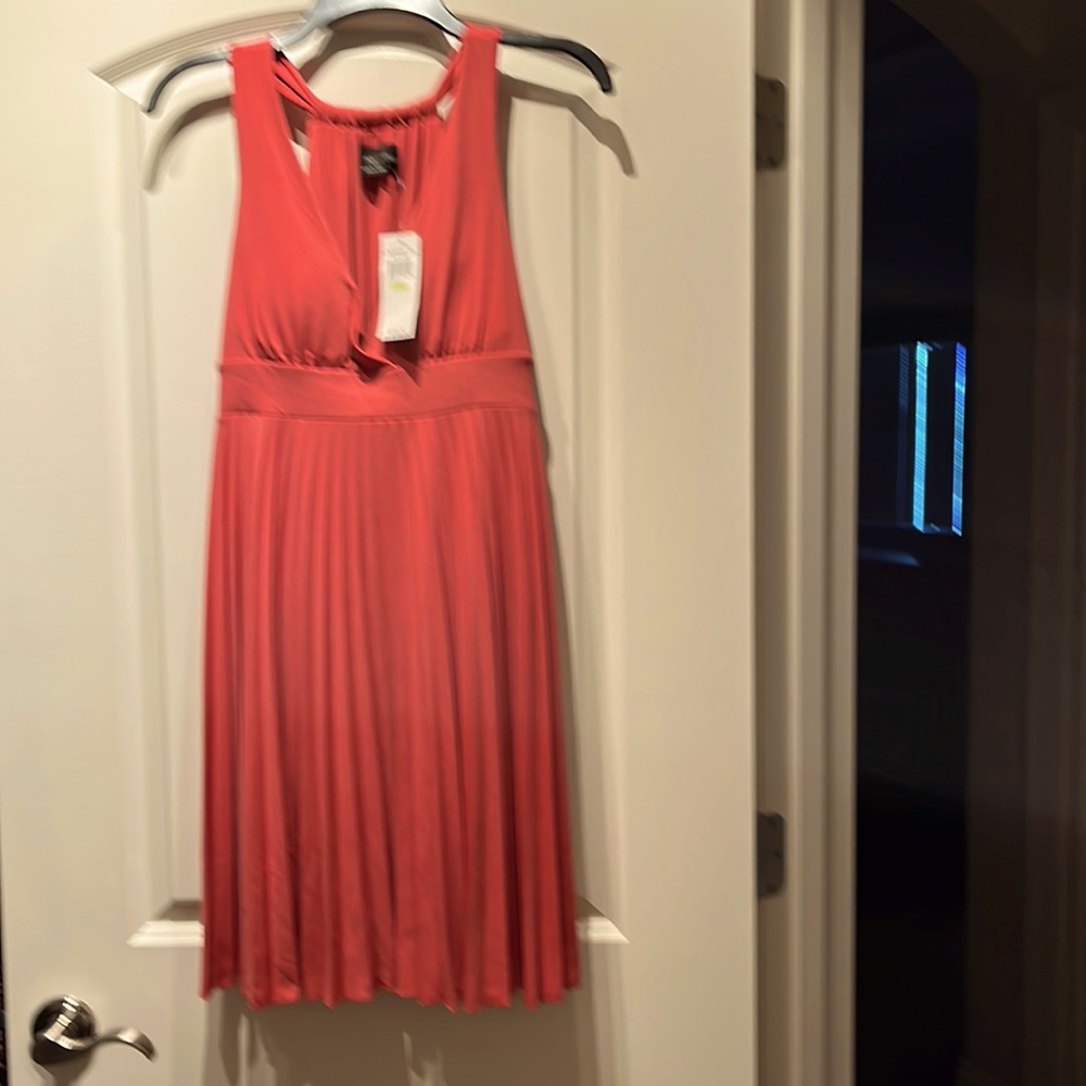Brand new Max and Cleo light red dress with a pleated skirt and built in bra.